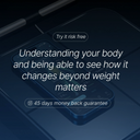 Phone screen displaying text about understanding the body and weight changes, with a dark background.