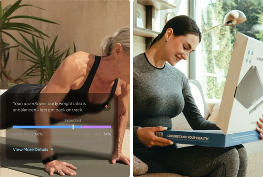 woman wearing hume band on the left and woman opening hume body pod on the right