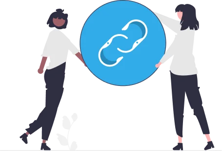 Illustration of two people sharing a referral link, with text about inviting friends and family to get a discount on Hume Pod through a referral program.